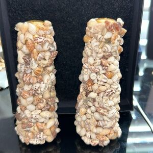 Mid Century Traditional Sea Shell and Brass Salt and Pepper Shakers
